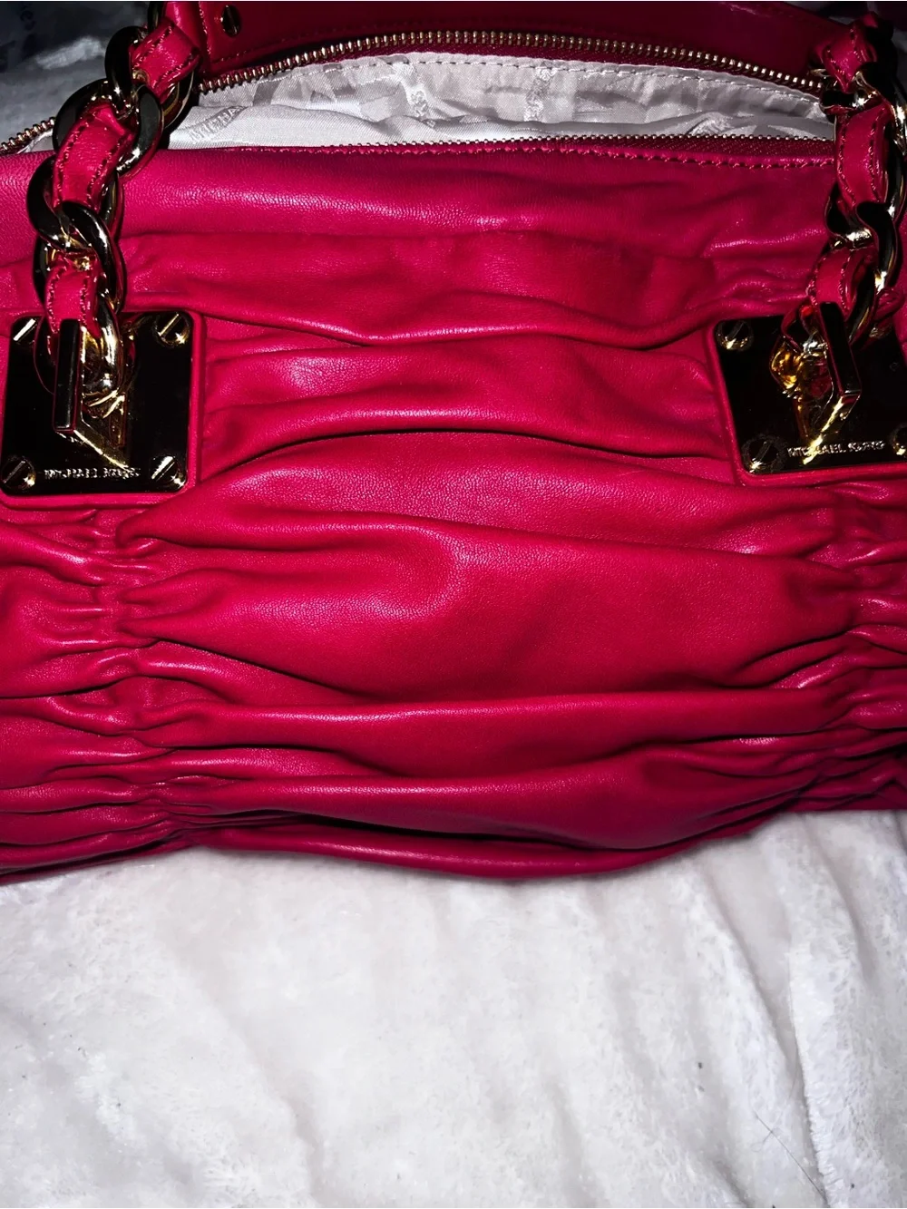 Michael Kors Hot Pink Ruched Shoulder Bag with Gold Hardware